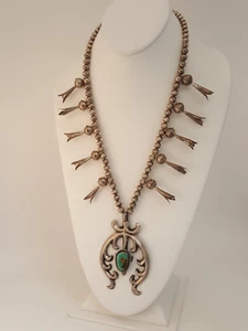 Collar Navajo Vintage Años 50 60 Flor de Calabaza Royston Turquesa Plata de Ley - Imagen 1 de 15