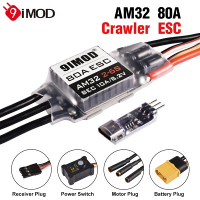 9IMOD AM32 80A Brushless BEC 5.2-8.2V for 1/8 1/10 RC Car Axial SCX10 TRX4 TRX6 - Photo 1/4