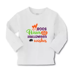 Kids Long Sleeve T Shirt Boos Hisses and Halloween Wishes Girls & Boys Clothes - Picture 1 of 12