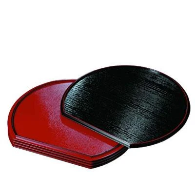 Japanese Traditional Urushi Lacquerware Tray Black/Red Reversible 4.2" 5pcs/set - Image 1 of 4