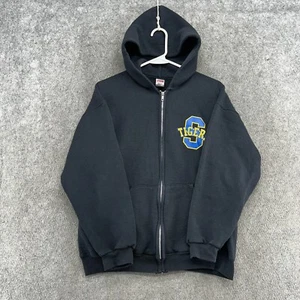VTG Russell Sweater Youth L Black S Tiger Graphic Full Zip Hoodie Sweatshirt Y2K - Picture 1 of 11