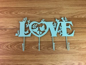 Love Wall Mounted Hooks Green Metal Bird And Heart Design - Picture 1 of 8