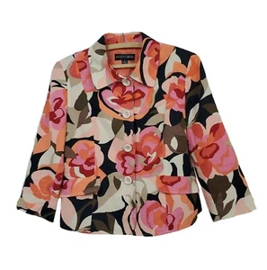 Kasper & Co Women's Retro Mod Floral Linen Jacket Short 3/4 Sleeve MCM 50s style - Picture 1 of 11