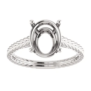 14K Gold Oval Cut Solitaire Ring Setting - Braided Style Ring Mounting - Picture 1 of 12