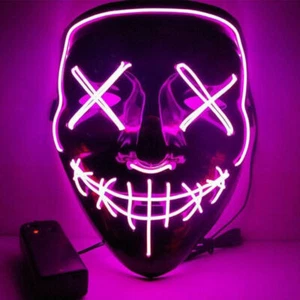 Halloween LED Glow Full Mask EL Wire Light Up The Purge Movie Rave Dance Party - Picture 1 of 23