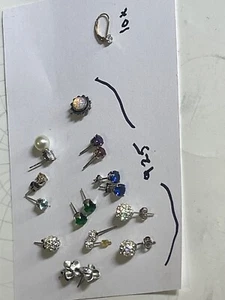 Earring lot 925 silver and 10k gold 6 pair 6 singles - Picture 1 of 13