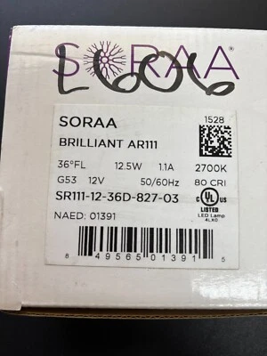 Soraa VIVID AR111 Lamp Light 2700K 12.5W 12V SR111-18-36D-827-03 01391 NEW - Image 1 of 3
