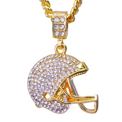 Colgante Casco de Fútbol Dorado 24" Collar Cadena Eslabón Cubano CPB 1049 G Foto 1 de 4