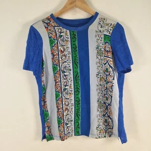 Tory burch womens silk panel + linen contrast t shirt size S blue 093299 - Picture 1 of 12