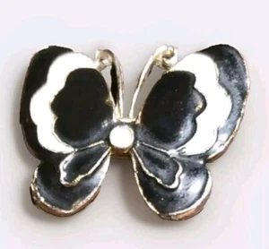 Vintage Schmetterling Brosche Anstecknadel schwarz creme Emaille goldfarben Schmuck Damen  - Bild 1 von 3
