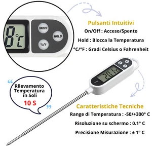 ATEC - Termometro Digitale LCD in Acciaio Inox da Cucina Multi-Unit (C°/F°) - Bild 1 von 8