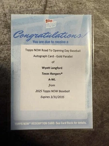 2025 Topps Now Road To Opening Day Wyatt Langford Auto Gold /50 Redemption New - Picture 1 of 1