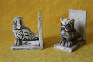 Paar schwere figürliche Buchstützen Naturstein Eulen hochglanzlackiert - Picture 1 of 6