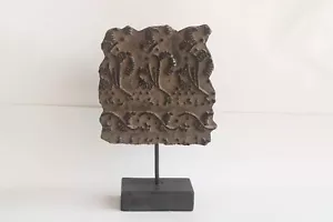 Vintage Hand-Carved Hand-Made Wooden Designed Blocks Mounted on Iron Stand Panel - Picture 1 of 4
