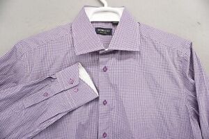 Domani Mens Shirt Size Large Button Up Blue Label Long Sleeve Purple Check