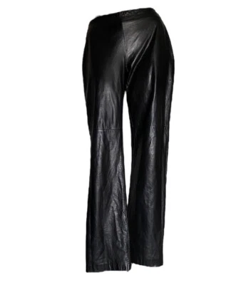 ANNE KLEIN 28x31 100% Leather Pants Size 8 Black Straight Leg Lined Side Zipper - Image 1 of 4