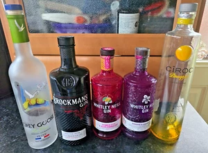 5 botellas vacías de alcohol de ginebra de vodka para escalar - Ciroc, Grey Goose, Brockmans+ - Imagen 1 de 1
