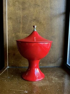 Rote Royal Haegar Sockel Vase mit Deckel Vintage MCM Atomic 50er 60er Jahre - Bild 1 von 10