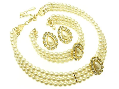 Juego de collar gargantilla 3c GP 3 piezas nupcial en forma de lágrima crema imitación perlas Foto 1 de 3