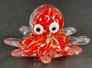Blown Glass Red Octopus Figurine Paperweight Bright Colored 3 1/4" dia x 1 7/8"h - Picture 1 of 15