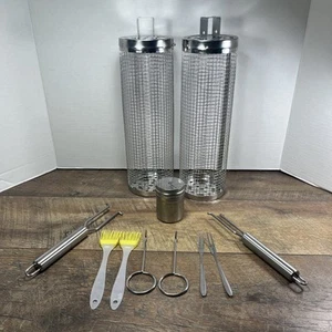 2 Pack Large Stainless Steel Rolling Vegetable BBQ Grilling Grill Basket New - Picture 1 of 10