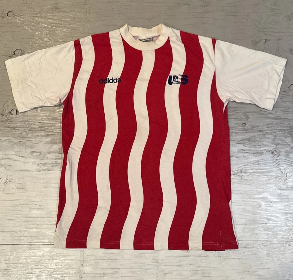 Camiseta deportiva de fútbol vintage 1994 Adidas del equipo de la Copa Mundial de Estados Unidos a rayas talla XL Foto 1 de 4
