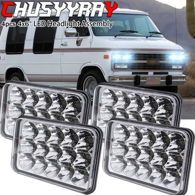 4pcs 4x6'' LED Headlights Hi/Lo For Chevrolet G10 G20-G30 1992-1995 w/DRL - Image 1 of 4