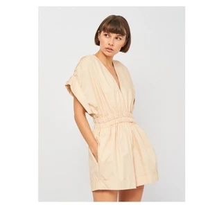 Zara womens playsuit romper size L linen cotton short sleeve - Picture 1 of 9