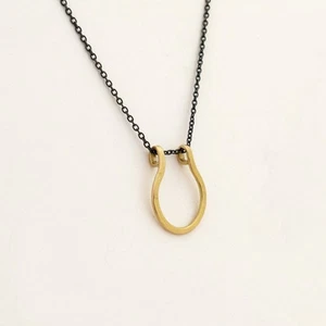 Gold Horseshoe Pendant, Hammered 14K Charm - Handmade Jewelry - Good Luck Charm - Picture 1 of 8