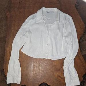 Blusa Zara Blanca Recortada Sedosa Para Mujer Med L/S Muy Lujo Sirena Dinero Antiguo - Imagen 1 de 11