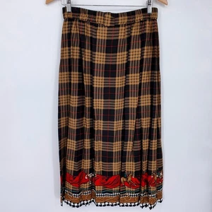 VTG 90s Chaus Equestrian Plaid Horse Print Equestrian Western Midi Skirt Sz 10P - Picture 1 of 9
