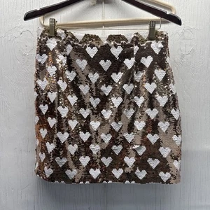 Identify Ditto Girls Skirt Gold And White Sequins White Hearts size Large - Picture 1 of 3