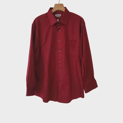 Van Heusen Lux Sateen Dress Shirt Button Up Red Wrinkle Free 17-33/33  - Image 1 of 4