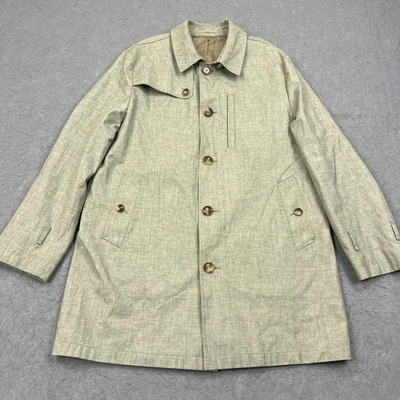 Brooks Brothers Loro Piana Jacket 44R Beige Linen Storm System Button Overcoat - Image 1 of 4