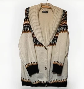BloomChic Women’s Size 22-24 Tan, Black & Cream Open Front Acrylic Cardigan - Picture 1 of 5
