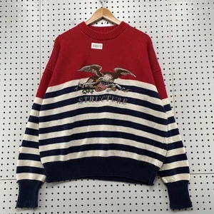 Vintage Structure Sweater Mens XL Eagle USA FLag Red Striped Knit Pullover - Picture 1 of 11