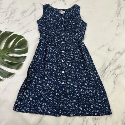 Vestido Robbie Bee Mujer Vintage Años 90 Talla 10 Azul Floral Botón Frontal Casa de Campo Foto 1 de 4