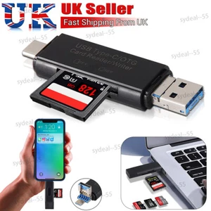 Card Reader 3-in-1 Type-C SD/Micro SD/SDHC/SDXC OTG Memory Card Reader PC Phone - Picture 1 of 9