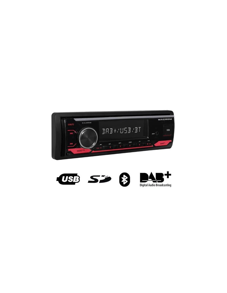 MACROM Autoradio Bluetooth 1 DIN FM/DAB/DAB Mp3 4x50 Watt Nero M-DL3300DAB