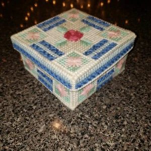 VTG Coasters Handmade CROSS STITCH Set Of 8 With Box - Picture 1 of 9