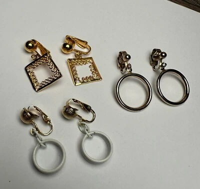 Brincos pequenos pendurados com clipe vintage - Lote moderno de 3 tons de ouro - Imagem 1 de 4