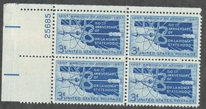 US. 1092. Map of Oklahoma Arrow & Atom Diagram, Statehood 50th... PB4. MNH. 1957 - Picture 1 of 2