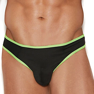 Sexy Tanga Ropa Interior Para Hombre Verde Neón Borde Contraste Cheeky Elastizada Negra 82925 Foto 1 de 3