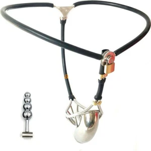 Male invisible Stainless Steel Chastity Belt PantsCage Lock Device Plug BDSM - Picture 1 of 15