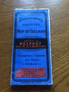 1936 BARTHOLOMEW IRELAND BELFAST & N.E. COUNTIES CLOTH MAP SHEET 2 - Picture 1 of 8