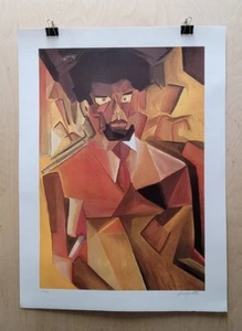 Litografía y póster de galería de arte firmado vintage 1981 músico de jazz Lenny blanco - Imagen 1 de 5