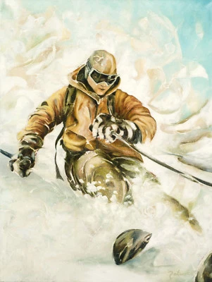 Pintura abstracta original de esquí al óleo de esquí  Foto 1 de 4