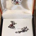 NEW Vintage Disney Silvertone Napier Mickey Mouse Walking Pluto Chain Lapel Pins