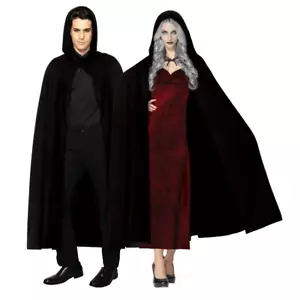 Halloween Cape Adult One Size Black Hooded 14+ Cosplay Costume 48"x25" Polyester - Picture 1 of 5