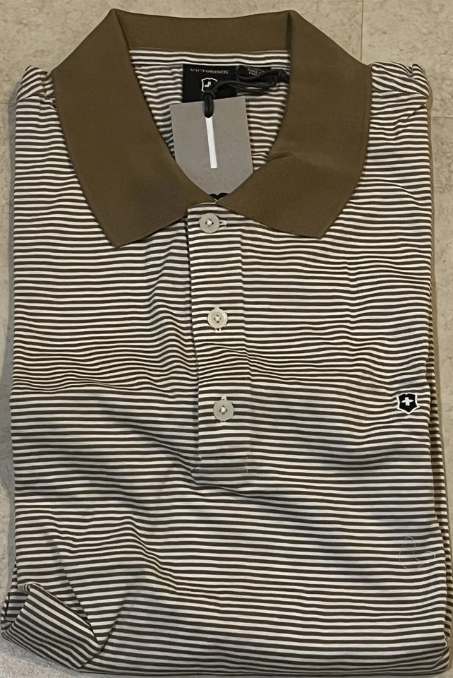 NEW! VICTORINOX Striped 100% Cotton S/S Polo Shirt - XLarge, sahara khaki - Image 1 of 1